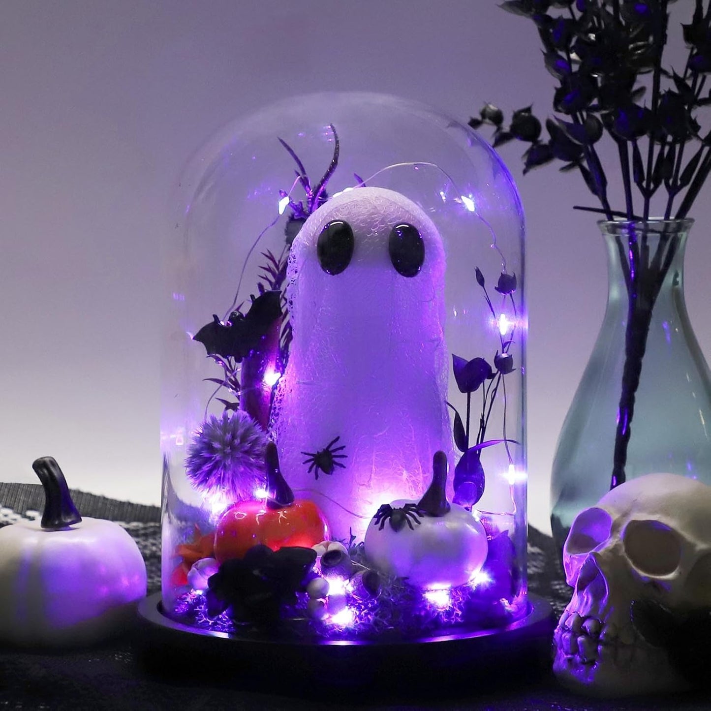 HOTROVEL Halloween Ghost Glass Dome Clock Decoration