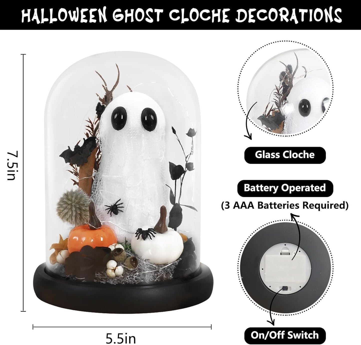 HOTROVEL Halloween Ghost Glass Dome Clock Decoration