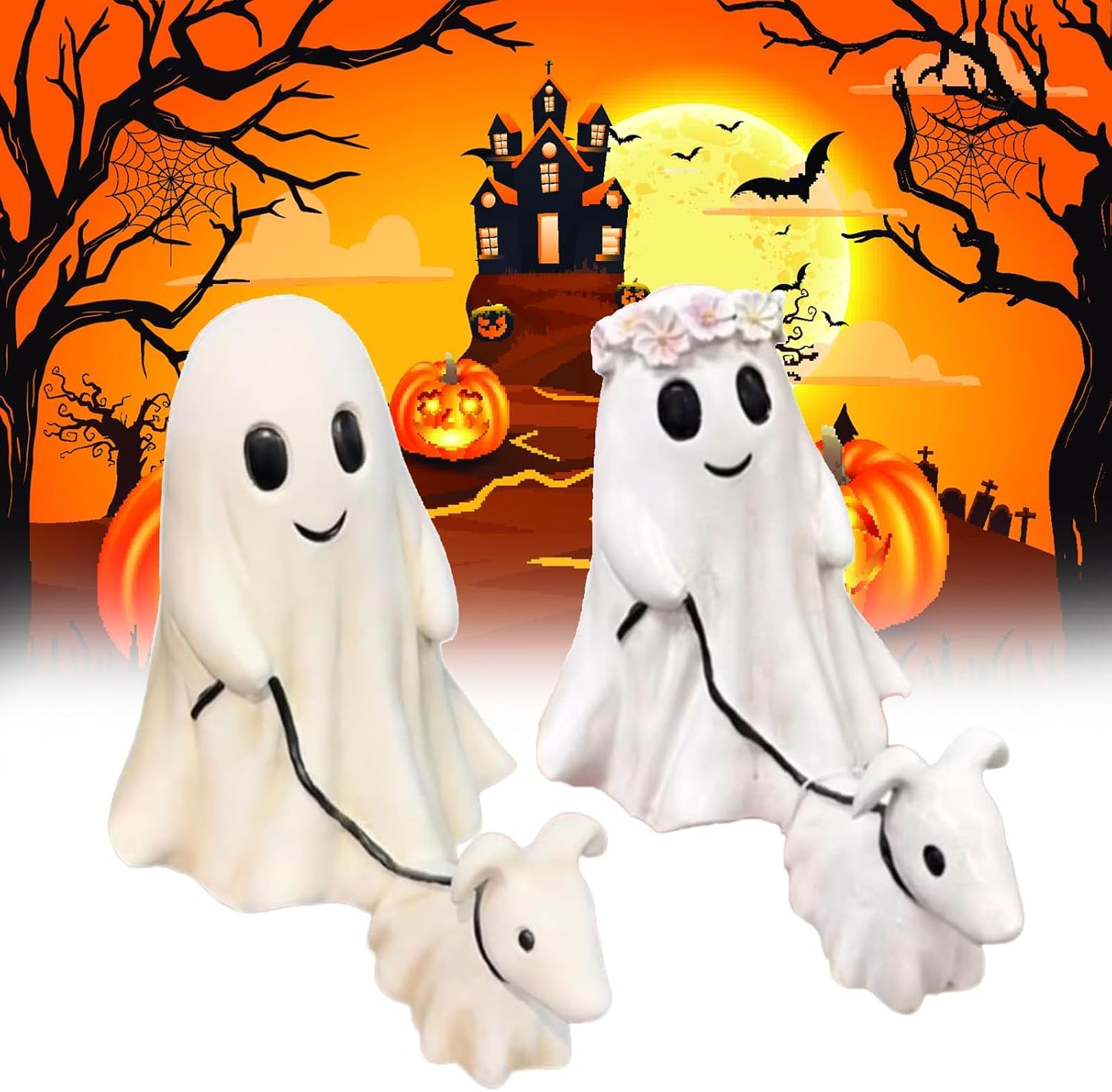 HOTROVEL 2024 New Halloween Ghost Walking Dog Statue