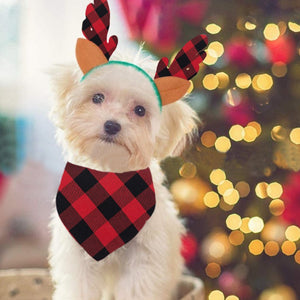 Merry Christmas Antler Contrast top and Buffalo Plaid Pants Family Matching Pajamas Set (with Pet Dog Clothes)