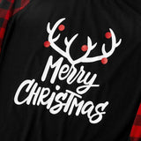 Merry Christmas Antler Contrast top and Buffalo Plaid Pants Family Matching Pajamas Set (with Pet Dog Clothes)