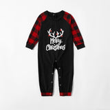 Merry Christmas Antler Contrast top and Buffalo Plaid Pants Family Matching Pajamas Set (with Pet Dog Clothes)