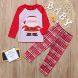 Santa Claus print pajama suit with round collar and plaid (with Pet Dog Clothes)