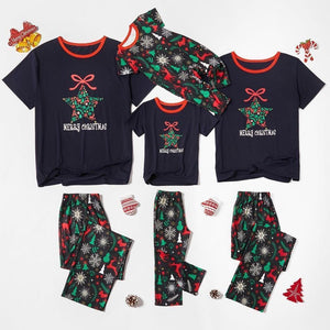 Merry Christmas Snowman Reindeer Print Short sleeve Top and Pants Family Matching Pajamas Set