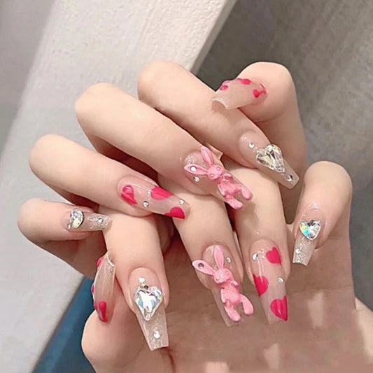 Cute Pink Bunny Long Nail