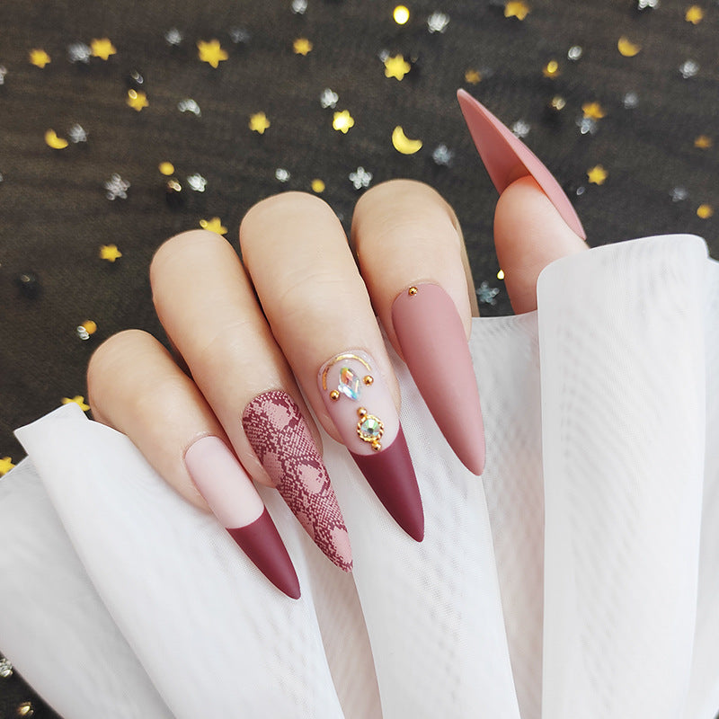 Pink Snake Print Stiletto Nail