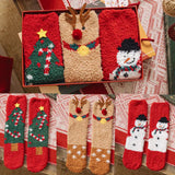 3pairs/Pack Christmas Coral Fleece Fuzzy Socks, Mid Crew Warm Coral Fleece Socks For Winter