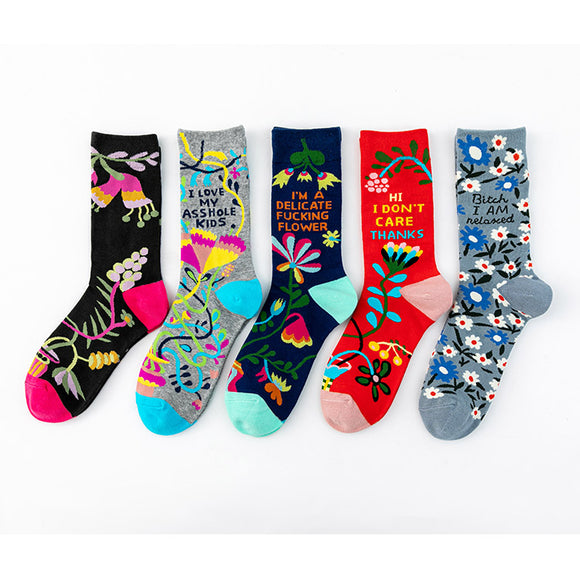 New Arrival Chic Personalized Flowers Printed Slogan Series Socks