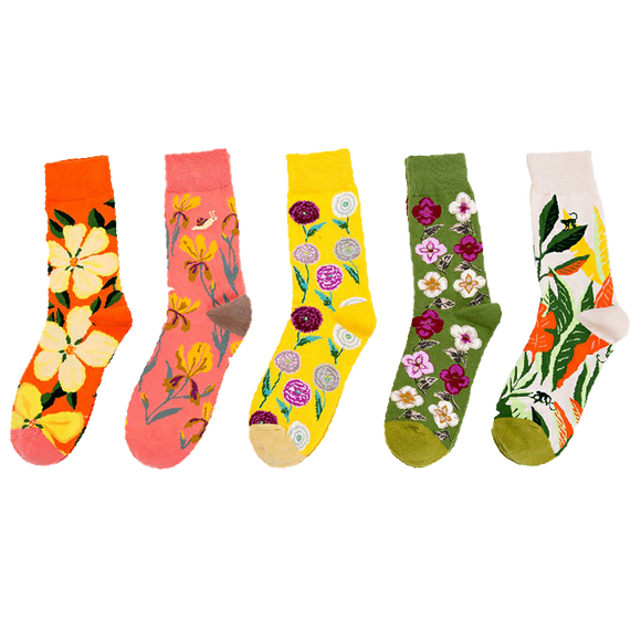 Elegant Bright Floral Socks 5-Pack