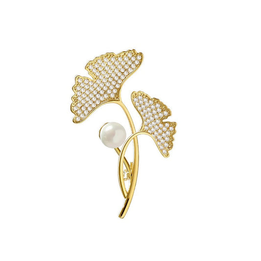 Ginkgo Leaf Pearl Brooch