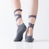 HJ Non-Slip Cotton Grain Open Toe Backless Lace Up Yoga Socks