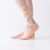 HJ Non-Slip Cotton Grain Open Toe Backless Lace Up Yoga Socks