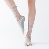 HJ Non-Slip Cotton Grain Open Toe Backless Lace Up Yoga Socks