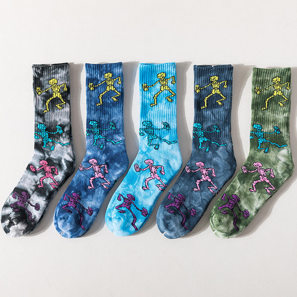 JSD Tie-Dye Swinging Skeleton Unisex Socks