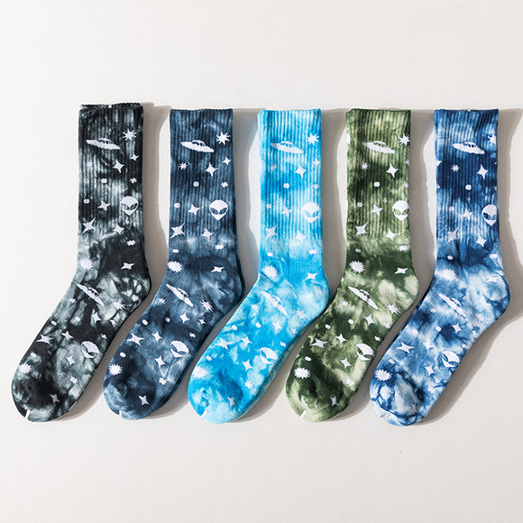 JSD Tie-Dye Alien and UFO Unisex Socks