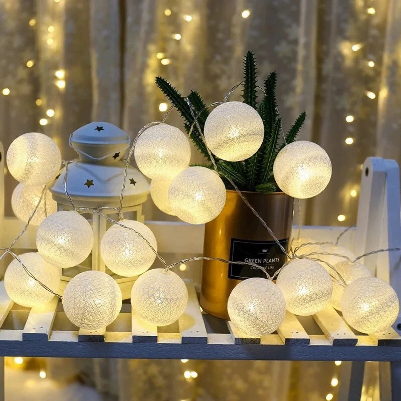 Christmas Cotton Ball Garland String Lights