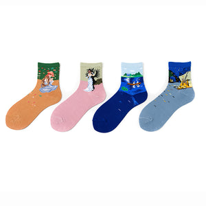 Literary Style Oil Painting Girl Socks