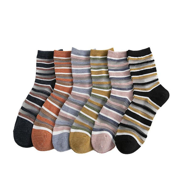 Ice Silk Round Stripes Cute Low Socks