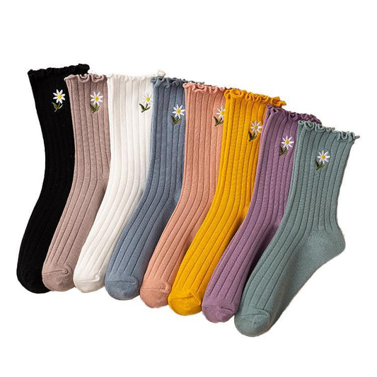 Solid Color Flower Socks