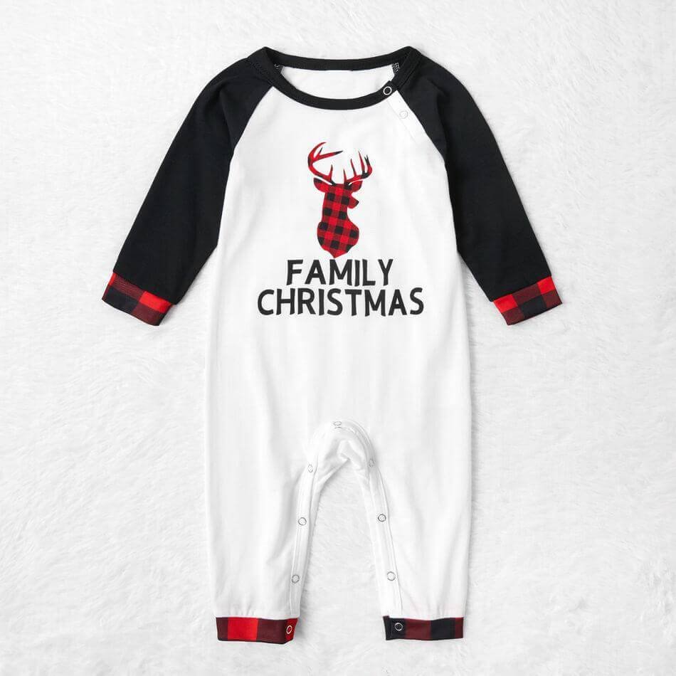 Family Matching Christmas Letter Print Buffalo Plaid Reindeer Pajamas Sets (with Pet Dog Clothes)