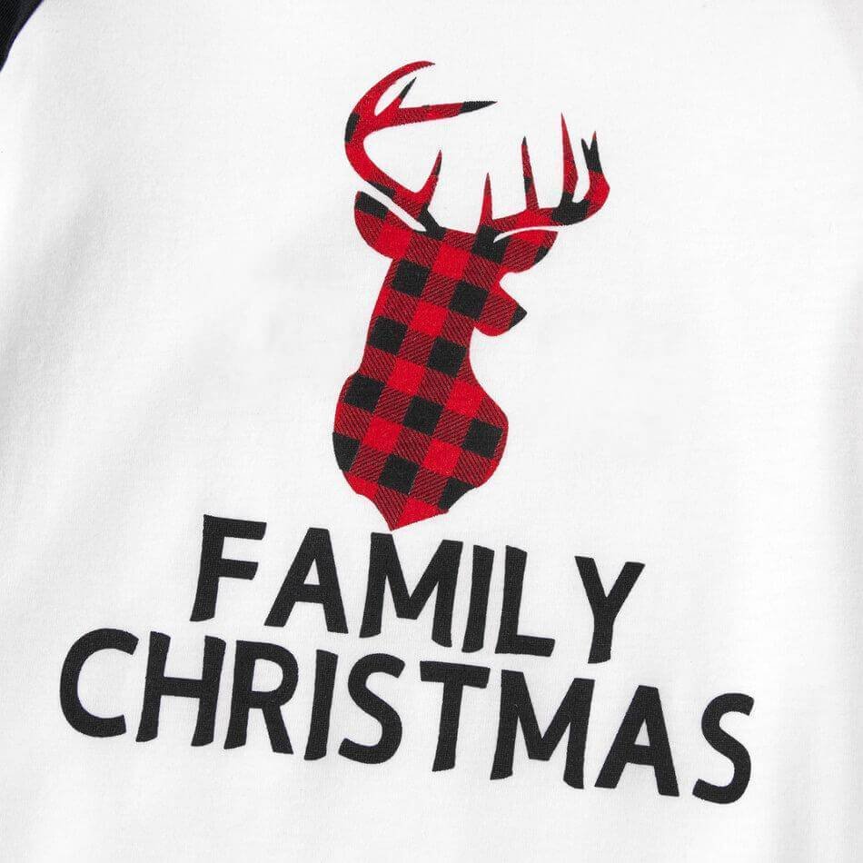 Family Matching Christmas Letter Print Buffalo Plaid Reindeer Pajamas Sets (with Pet Dog Clothes)