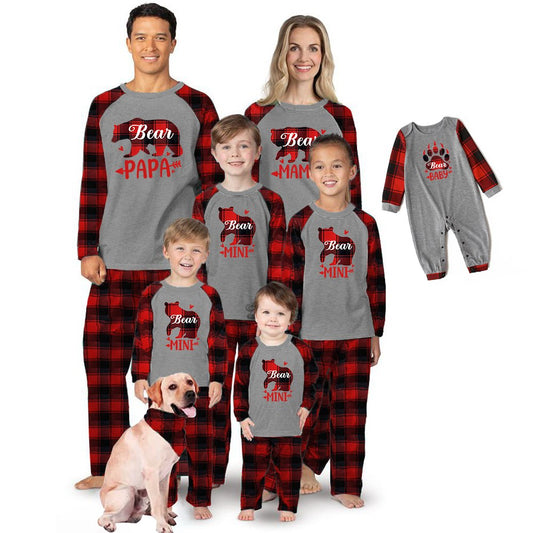 Christmas Check Printed Parent-child Pajama Set (with Pet Dog Clothes)