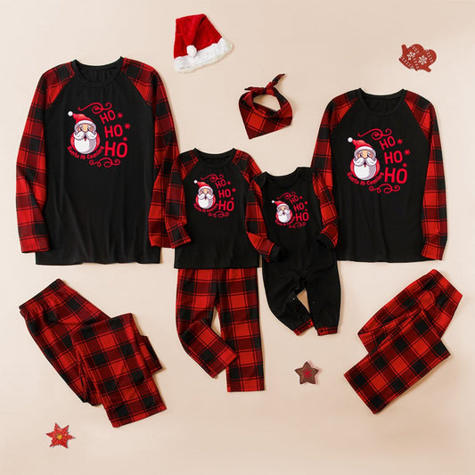 Santa Claus Plaid Printed Parent-child Pajama Set (with pet dog clothes)