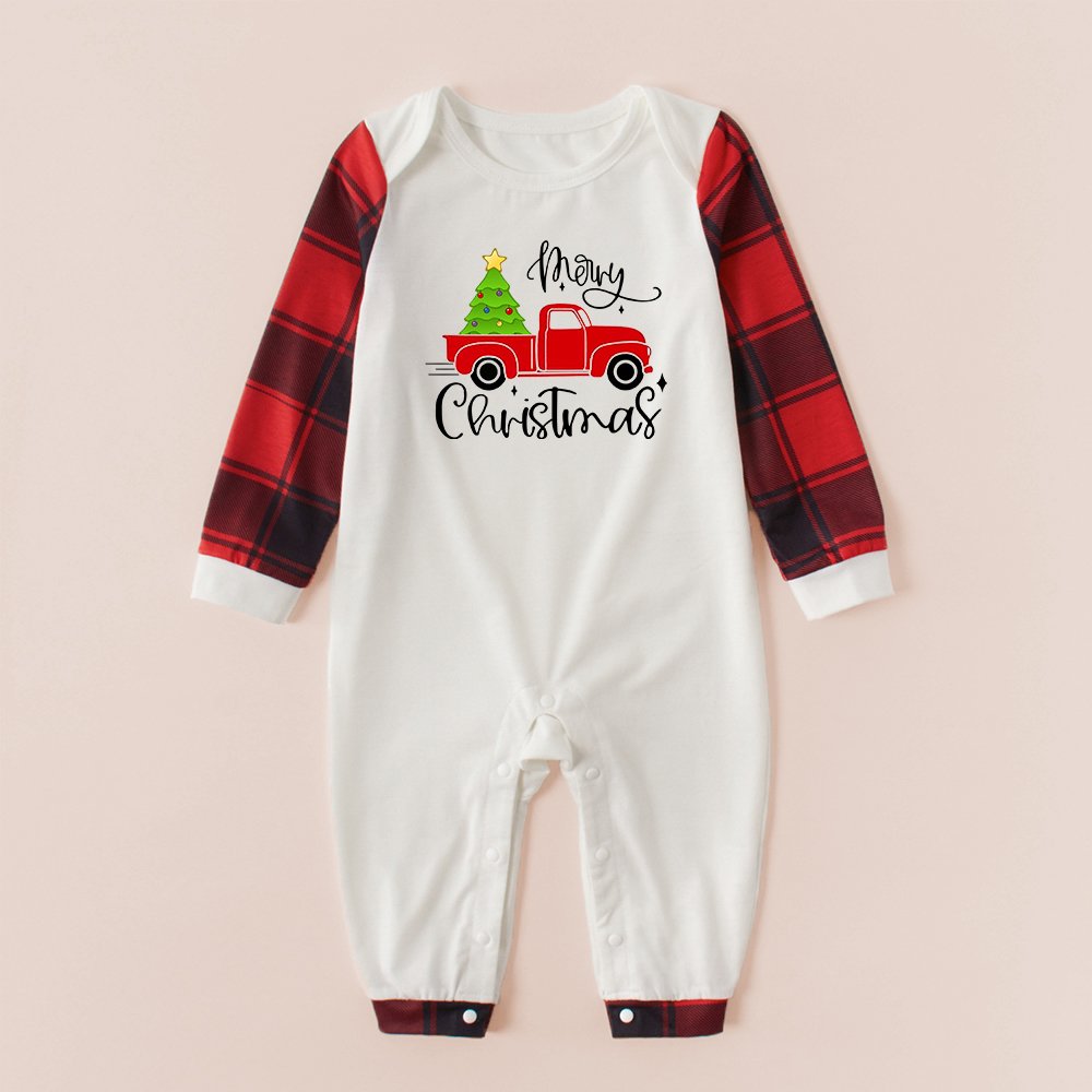 Christmas Tree Car Print Parent-child Pajamas Set (with Pet Dog Clothes)