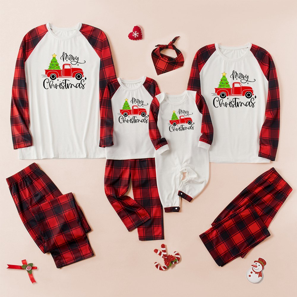 Christmas Tree Car Print Parent-child Pajamas Set (with Pet Dog Clothes)