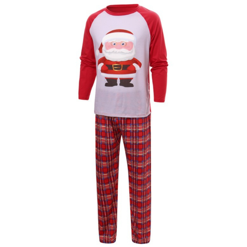 Santa Claus print pajama suit with round collar and plaid (with Pet Dog Clothes)