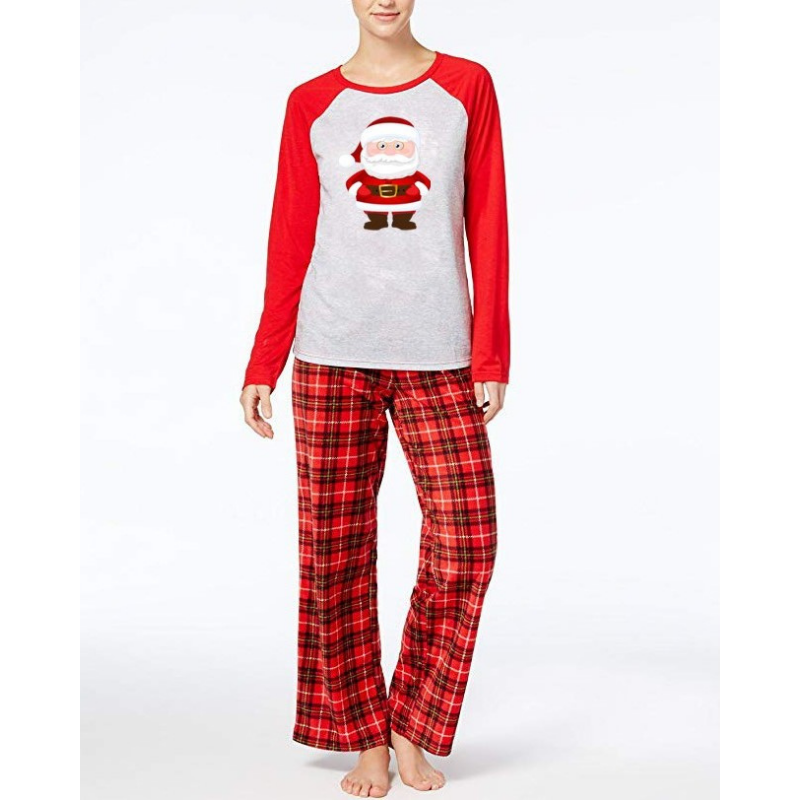 Santa Claus print pajama suit with round collar and plaid (with Pet Dog Clothes)