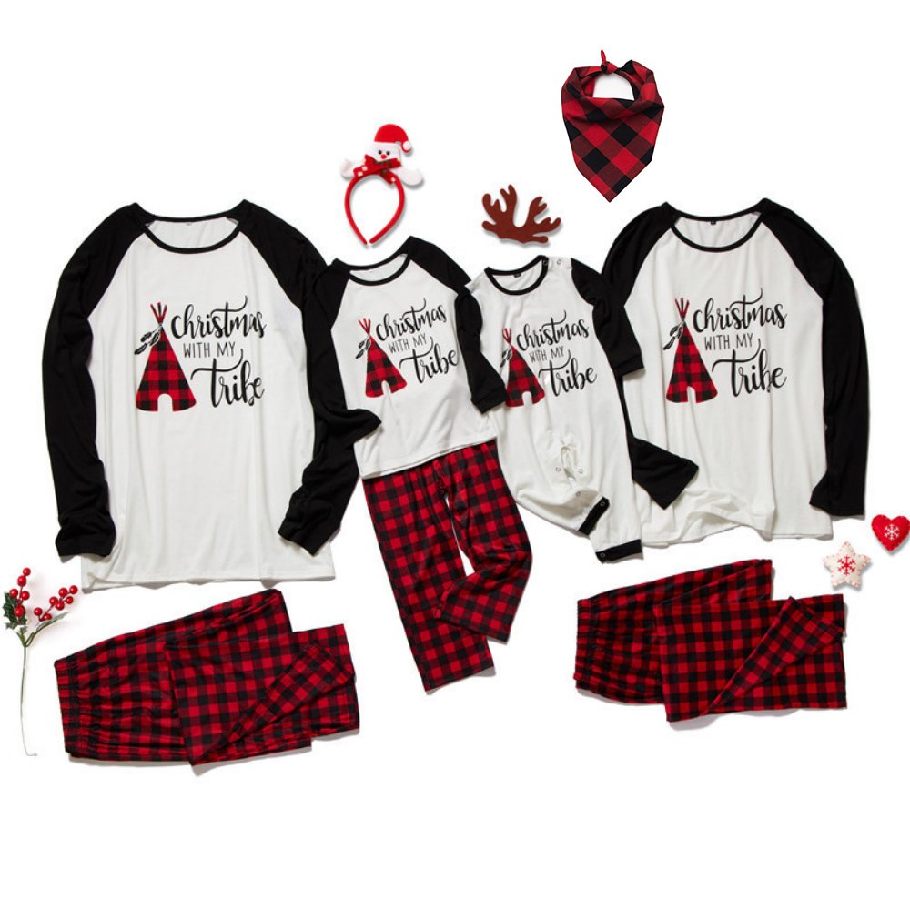 Christmas Letter Plaid Print Parent-child Pajamas Set (with Pet Dog Clothes)