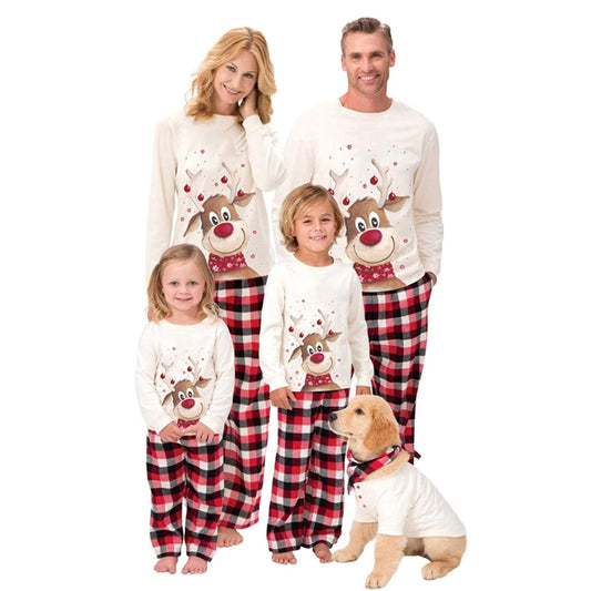 Family Matching Reindeer Buffalo Plaid Pajamas Set